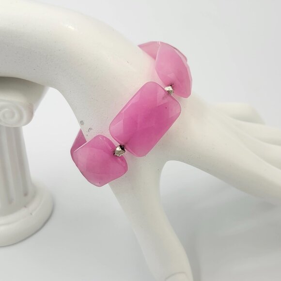 Stunning Rose Quartz Style Polished Faceted Pink Stone Bracelet - Picture 2 of 11